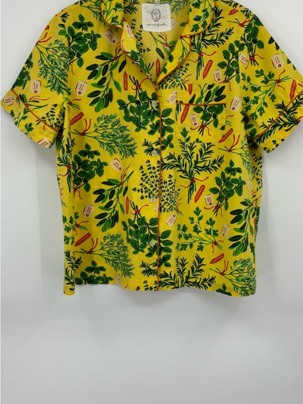 Print Fresh Short Pajama Set in Citrine Herb Garden - Picture 4 of 14